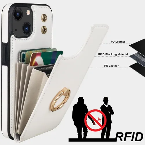 Miniatura 5 de Folosu Compatible con iPhone 13 Funda cartera con tarjetero con rotación de 360°, soporte de anillo de dedo con función atril, bloqueo RFID, piel
