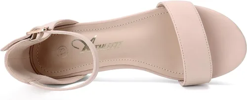 Miniatura 26 de Athlefit Sandalias para niñas, puntera abierta, correa en el tobillo, tacones bajos, zapatos de vestir para niñas pequeñas y grandes