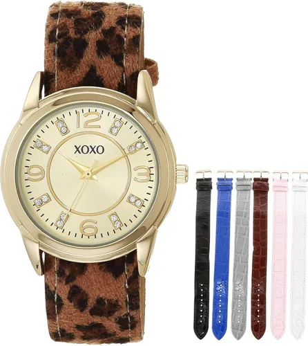 Accutime XOXO - Reloj analógico de cuarzo para mujer con siete correas de reloj intercambiables de piel sintética Modelo XO9149AZ Varios colores