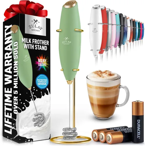Miniatura 127 de Zulay Kitchen Espumador de leche de mano con pilas Duracell AA – Mezclador eléctrico ultrarrápido y creador de espuma, mezclador de bebidas fácil
