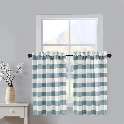 Miniatura 41 de VOGOL Cenefa de cuadros marrón con textura de lino para dormitorio, sala de estar, diseño de bolsillo para barra, fácil de colgar, 52 x 12 pulgadas