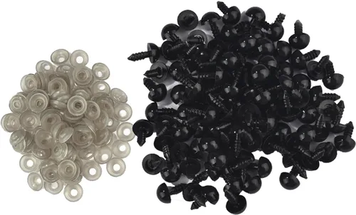 Queenbox 100 tornillos de seguridad de plástico de 0.394 pulgadas con arandelas, globo ocular redondo de animales amigurumi para hacer manualidades