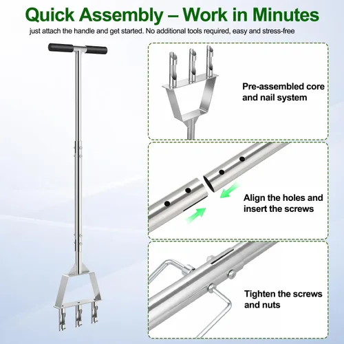 Miniatura 3 de Herramienta de aireador manual para césped, herramienta aireadora de césped de acero inoxidable con 3 dientes huecos, herramienta de núcleo aireador