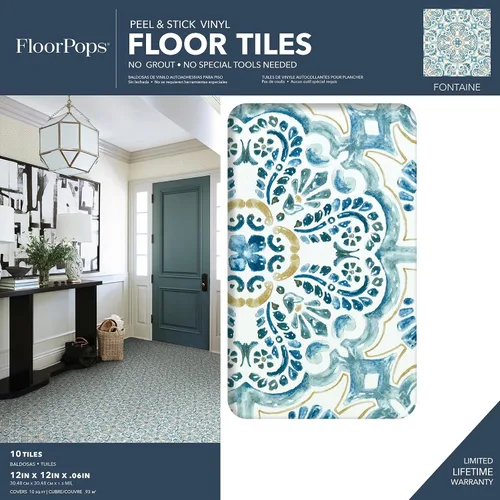 Miniatura 2 de FloorPops FP2477 Fontaine - Azulejos de suelo Peel & Stick, color azul