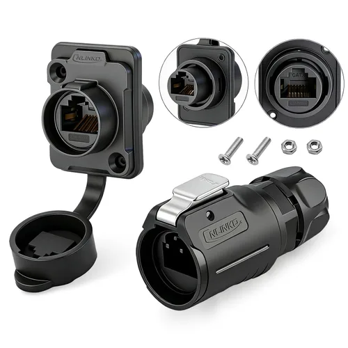 Miniatura 7 de Conector RJ45, conector circular industrial Ethernet impermeable IP67, conector de doble puerto de aviación 8P8C, conector de señal para el hogar