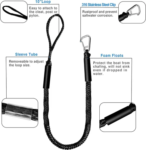 Miniatura 2 de Accesorios para barco de línea de muelle bungee - Pontón, moto acuática, accesorios de kayak con clip de acero inoxidable 316 Negro