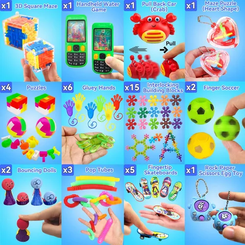 Miniatura 5 de Paquete de 125 juguetes fidget surtidos para niños de 4-8-12, juguetes para aliviar el estrés y la ansiedad para obsequios de fiesta, rellenos