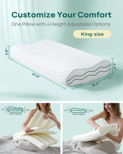 Miniatura 8 de Almohada de espuma viscoelástica ergonómica Releep - Almohada ortopédica de soporte cervical para alivio del dolor de cuello y hombro, almohada