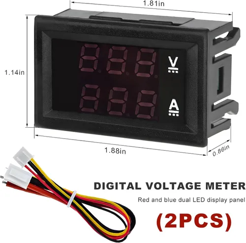 Miniatura 2 de Sun Walker 2 amperímetros de voltímetro digital de 0.28 pulgadas, CC 0-100 V 10 A, medidor de voltaje con cables de conexión, 2 en 1, rojo y azul