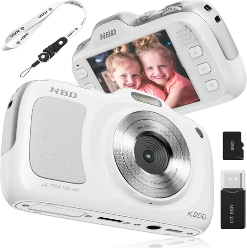 Cámara digital True 64MP 4K - Enfoque automático de zoom de 16X, con modo belleza y macro, tarjeta TF de 32 GB, cámaras portátiles compactas para