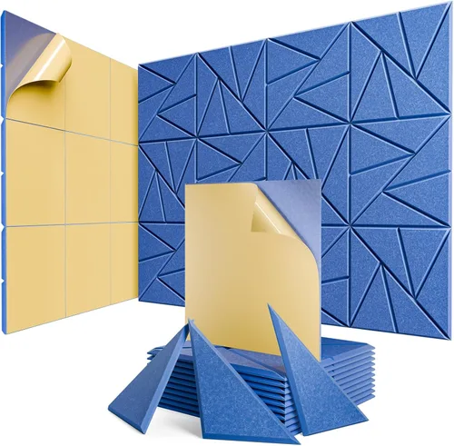 Miniatura 35 de Paquete de 12 paneles acústicos con autoadhesivos, paneles de espuma a prueba de sonido de 12 x 12 x 0.4 pulgadas, paneles de sonido de alta