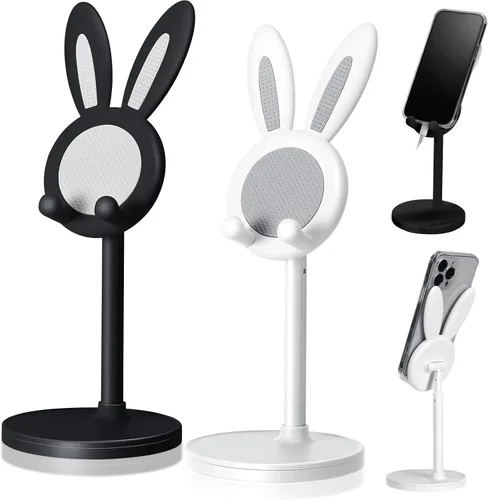 Kathfly Paquete de 2 bonitos soportes para teléfono, soporte ajustable para teléfono de conejito para escritorio, soporte Kawaii, accesorios de