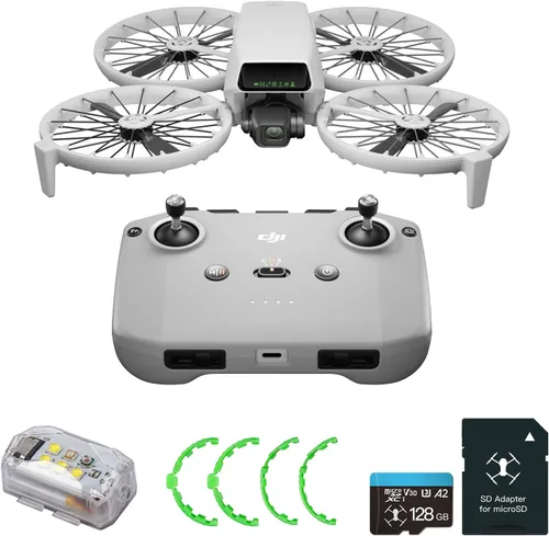 Miniatura 8 de DJI Flip con control remoto RC de 2 pantallas, paquete con tarjeta micro SD de 128GB y anillo protector de hélice y luz estroboscópica - dron
