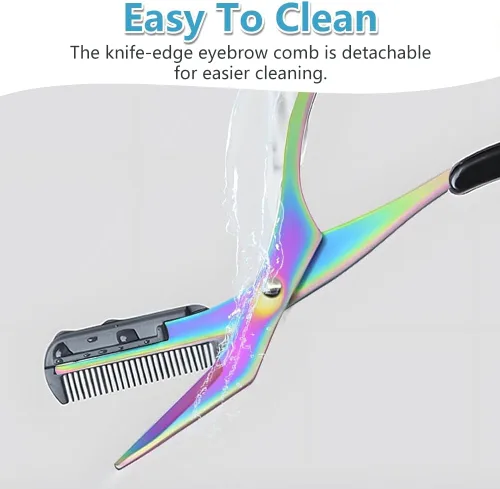 Miniatura 6 de Tijeras de cejas 2 en 1 con peine, cortador de cejas de acero inoxidable de precisión, tijeras de aseo antideslizantes para hombres y mujeres, Azul