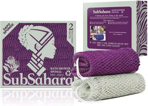 SubSahara Auténtica esponja africana de red – 2 piezas exfoliante exfoliante para todo tipo de piel, esponja de baño para cara y cuerpo, portátil de