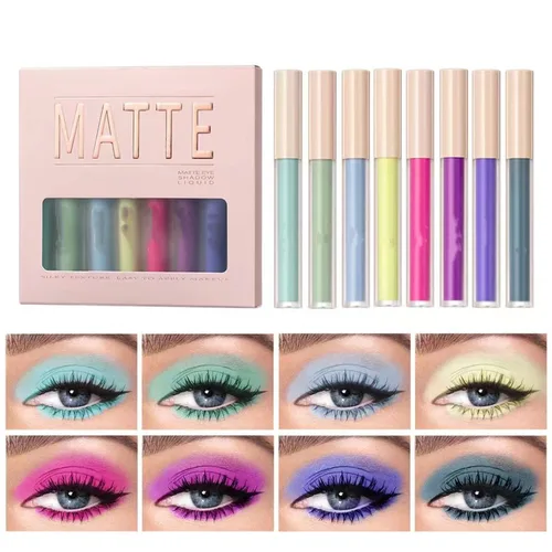 Miniatura 12 de MAEPEOR Sombra de ojos líquida mate 8 colores neutral desnuda suave sombra de ojos ligera de alto pigmento e impermeable sombra de ojos líquida