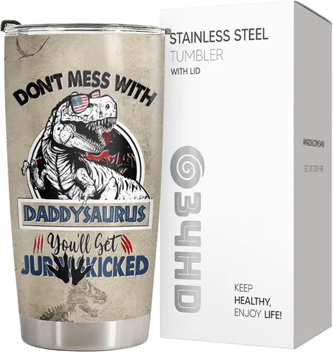 Miniatura 2 de 34HD Regalos para el Día del Padre de parte de su hija, vaso de viaje aislado de dinosaurio Dadasaurus, vaso de 20 onzas, divertido regalo de Vaso