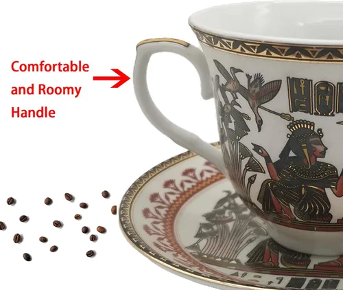 Miniatura 8 de Juego de tazas y platillos de café expreso de cerámica dorada egipcia, taza Demitasse de 3.4 oz/3.4 fl oz, regalo de porcelana para cumpleaños