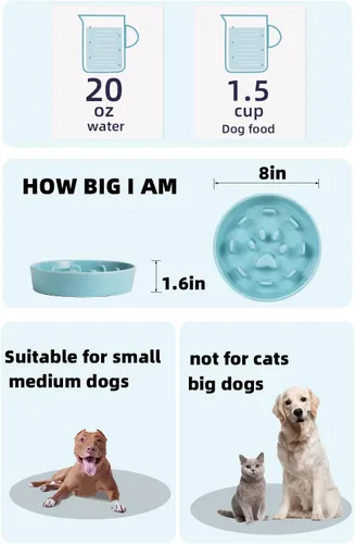 Miniatura 4 de Ceramic Fun - Cuenco de alimentación lenta de porcelana, cuenco de comedero lento para perros medianos (turquesa)