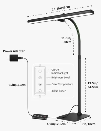 Miniatura 7 de Kary Lámparas LED de Escritorio para Oficina en Casa, Luz de Escritorio Alta con Base, Cuello de Ganso Flexible de Altura Ajustable con 5 Niveles