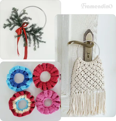 Miniatura 4 de Framendino, Paquete de 12 anillos de macramé de 3 pulgadas de metal plateado floral para decoración de coronas de Navidad, atrapasueños