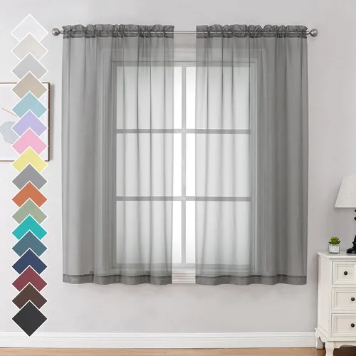 Miniatura 162 de OVZME - Cortinas traslúcidas blancas de 45 pulgadas de largo, 2 paneles, cortinas de gasa con bolsillo para barra para ventanas pequeñas, cada una