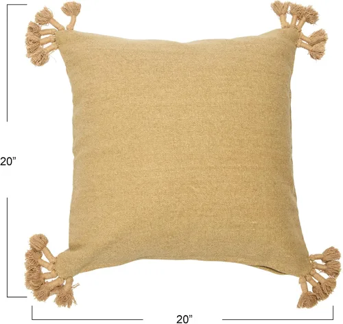 Miniatura 4 de Funda de almohada cuadrada de lona de 20 pulgadas con borlas Beige