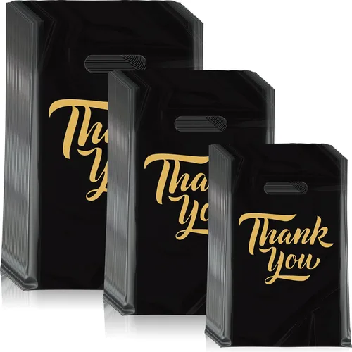 Jeyiour 300 bolsas de mercancía de agradecimiento de 3 tamaños, bolsas de compras para negocios con asas, regalo de agradecimiento, bolsas de Negro