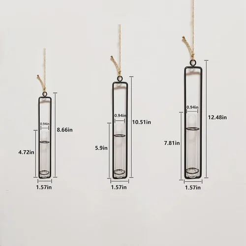 Miniatura 3 de Maceta hidropónica de vidrio colgante, 3 piezas, tubo de ensayo transparente, florero, contenedor de terrario para interiores y exteriores