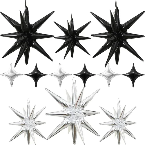 Miniatura 11 de Globos de estrella negra, 12 unidades, globos de explosión de estrella de aluminio de 27/22 pulgadas, globo de cono de Mylar de espiga grande