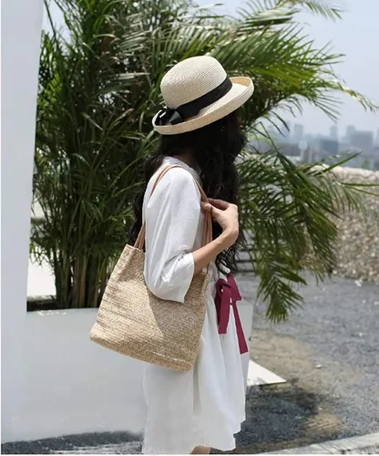 Miniatura 3 de Aphoraeny Bolsa de playa de paja para mujer, bolsa de hombro, bolso de mano para mujer