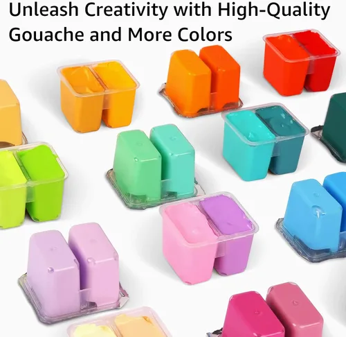 Miniatura 3 de HIMI - Juego de pintura Gouache, 112 colores x 0.42 oz, diseño de taza de gelatina doble con funda portátil, no tóxica, pintura profesional opaca