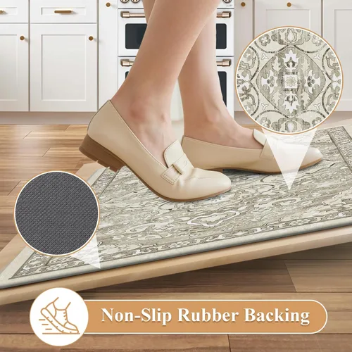 Miniatura 4 de Ileading Juegos de Alfombras de Cocina Anti Fatiga de 2 Piezas Tapetes de Cocina Acolchados para Piso Impermeables Juego de Tapetes de Cocina