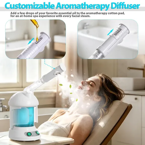Miniatura 8 de SUPER DEAL Vaporizador de pelo PRO 3 en 1 multifunción con ozono, vaporizador facial con capucha y accesorio para terapia capilar y facial para uso