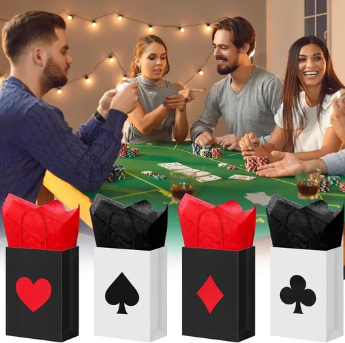 Miniatura 5 de Outus 36 bolsas de regalo de fiesta de casino, 24 unidades, suministros de fiesta temática de casino, 8.3 x 6 x 3 pulgadas, bolsas de papel