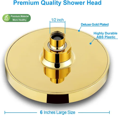 Miniatura 4 de Cabezal de Ducha de Lluvia de Alta Presión, Cabezal de Ducha de 6 Pulgadas con Reemplazo Ajustable Perfecto, Limitador Extraíble, Fácil Instalación