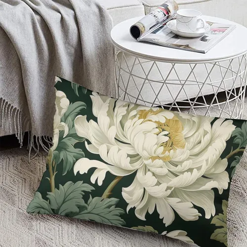 Miniatura 7 de ArogGeld Funda de almohada blanca con flores chinoiserie, funda de almohada para sofá, diseño floral verde y blanco, funda de almohada de lino A-12