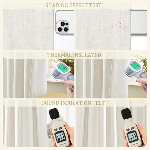 Miniatura 6 de Cream Linen Blackout Curtains 96 Length 2 Panels Set for Living Room Bedroom, 100% Black Out Thermal Insulated Linen Drapes, Room Darkening Grommet