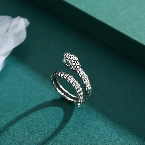 Miniatura 5 de OHAYOO Anillo de plata de ley 925 con diseño de serpiente 3D, ajustable, estilo gótico, estilo punk, retro, personalidad alrededor de serpiente