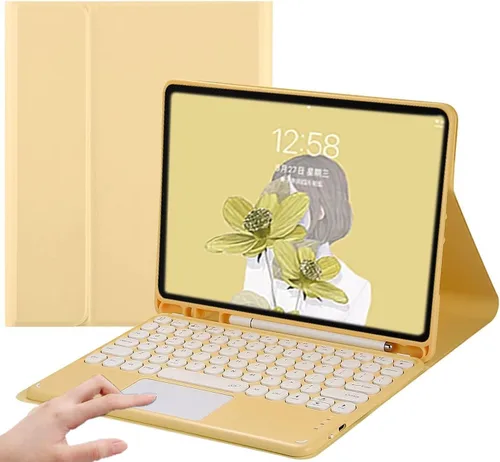 Miniatura 27 de Funda de teclado para iPad 10.2 para 9/iPad 8/iPad 7 (2021/2020/2019) Touchpad desmontable con soporte para lápices, funda inteligente de cuero Azul