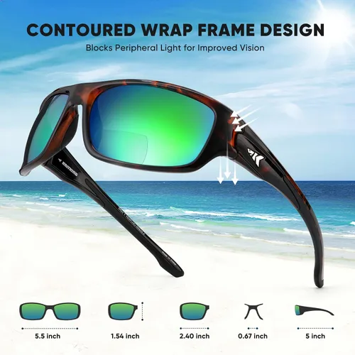 Miniatura 4 de KastKing Ellijay Gafas de Sol Bifocales Polarizadas, Ampliación Bi-Focal x1.5 x2.0 x2.5, Gafas de Sol Deportivas Wrap para Lectura
