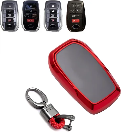 Miniatura 16 de x xotic tech Funda para llavero de ABS con patrón de fibra de carbono negra brillante, compatible con Toyota Land Cruiser, 4Runner Hignlander, Rav4