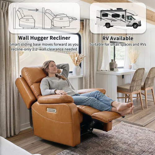 Miniatura 4 de EONIX Power Zero Wall Hugger SXXY003992 - Silla reclinable eléctrica con masaje y calor, puertos de carga USB y USB-C, SXXY003992, color marrón