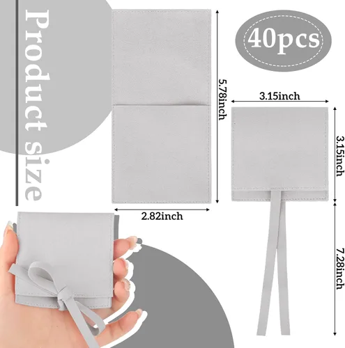 Miniatura 2 de Lothee 40 piezas de bolsas de joyería de microfibra de 8x8 cm, lujosas bolsas de regalo pequeñas con lazo de microfibra para joyería, estilo sobre