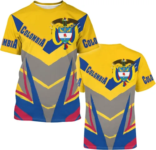 Miniatura 4 de BJU Camiseta de la bandera de Colombia con la insignia de la bandera, camiseta estampada en 3D, cuello redondo, manga corta, informal, unisex