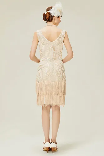 Miniatura 2 de BABEYOND Womens Flapper Dresses Set 1920s V Neck Beaded Fringed Great Gatsby Dress