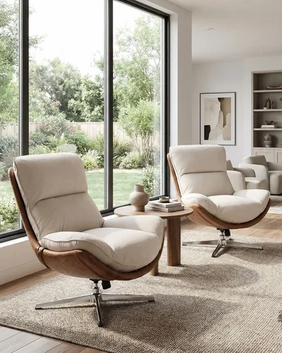 Miniatura 9 de LukeAlon Silla giratoria de sherpa, silla decorativa tapizada con respaldo alto con base de metal, cómoda silla reclinable moderna para sala