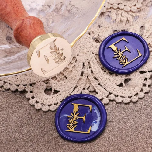 Miniatura 6 de SWANGSA Sello de cera inicial del alfabeto E, sello de cera de hojas botánicas vintage elegante para invitación de fiesta de boda, envoltura