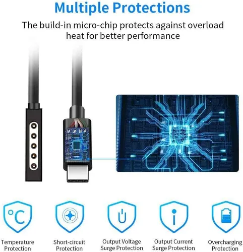 Miniatura 6 de Cable de carga USB C para Surface RT y Pro 1 2 (negro de 6 pies), funciona con cargador USB-C de 15 V/3A 45 W, compatible con Microsoft Surface 1512