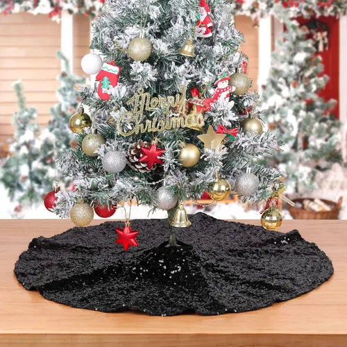 Miniatura 18 de Falda B-Cool de árbol, con lentejuelas brillantes, diseño de árbol de Navidad, color oro rosa con lentejuelas hechas a mano, para el hogar, Rojo